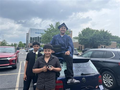 student on car